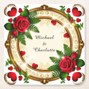 Posavasos Cuadrado De Papel Diseño de marco floral vibrante