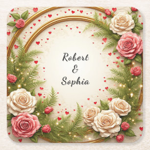 Posavasos Cuadrado De Papel Diseño de marco floral vibrante