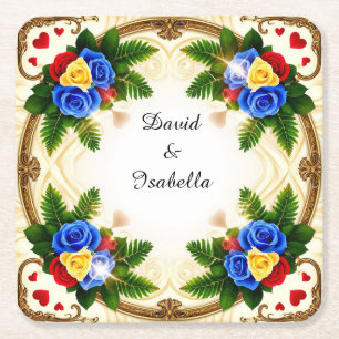 Posavasos Cuadrado De Papel Diseño de marco floral vibrante