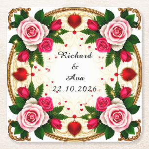 Posavasos Cuadrado De Papel Diseño de marco floral vibrante
