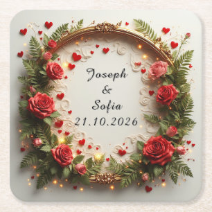 Posavasos Cuadrado De Papel Diseño de marco floral vibrante