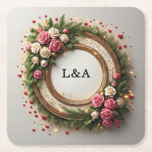 Posavasos Cuadrado De Papel Diseño de marco floral vibrante