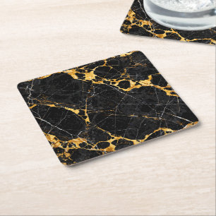 Posavasos Cuadrado De Papel Diseño de mármol negro oro de lujo Nero Portoro
