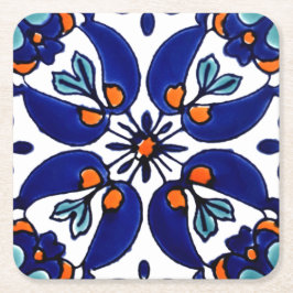 Posavasos Cuadrado De Papel Diseño de mosaico Talavera Terracotta Mexicana No.