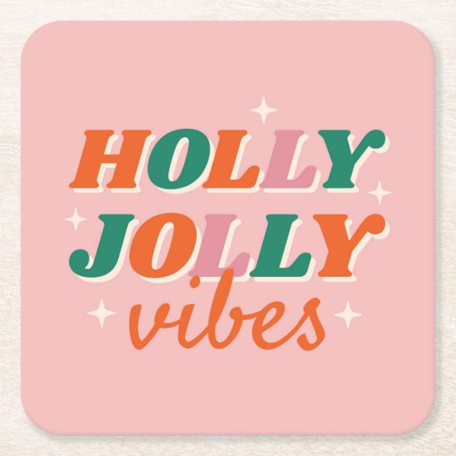Posavasos Cuadrado De Papel Diseño de Navidades de Fun Holly Jolly Vibes (Anverso)