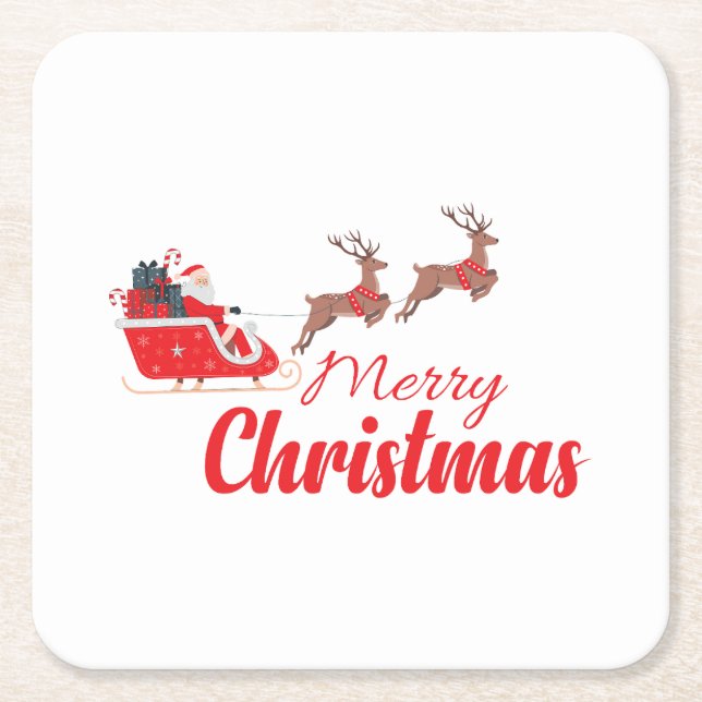 Posavasos Cuadrado De Papel Diseño de navidades y renos (Anverso)