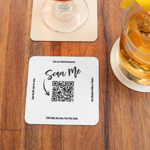 Posavasos Cuadrado De Papel Diseño de negocio Minimalista Escanearme Código QR