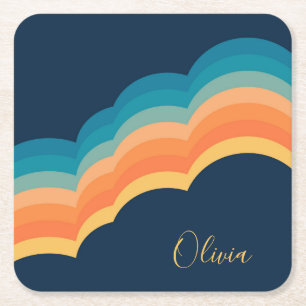 Posavasos Cuadrado De Papel Diseño de nubes de estilo retro colorido