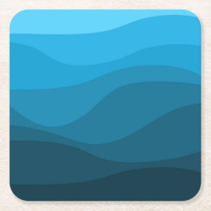Posavasos Cuadrado De Papel Diseño de olas de estilo retro océano ondulado azu