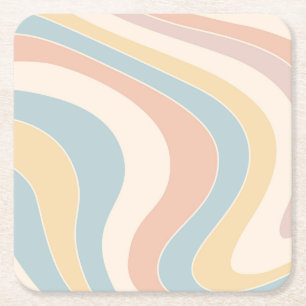 Posavasos Cuadrado De Papel Diseño de olas Groovy de estilo retro en tonos pas