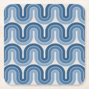Posavasos Cuadrado De Papel Diseño de ondas geométricas en azul