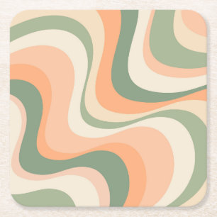 Posavasos Cuadrado De Papel Diseño de ondas retro modernas multicolores
