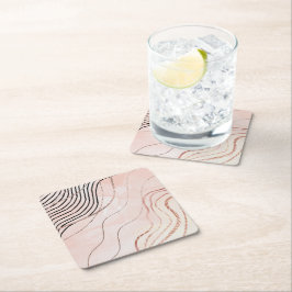 Posavasos Cuadrado De Papel Diseño de oro de Rosa bohemias de color crudo