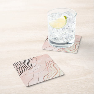 Posavasos Cuadrado De Papel Diseño de oro de Rosa bohemias de color crudo