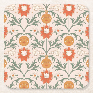 Posavasos Cuadrado De Papel Diseño de patrón continuo de explosión floral cele