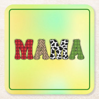 Posavasos Cuadrado De Papel Diseño de patrón de cuadros de Mama Christmas
