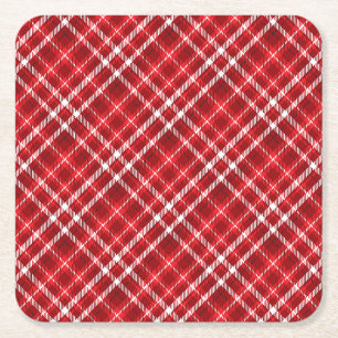 Posavasos Cuadrado De Papel Diseño de patrón de cuadros rojos de Navidad-62667