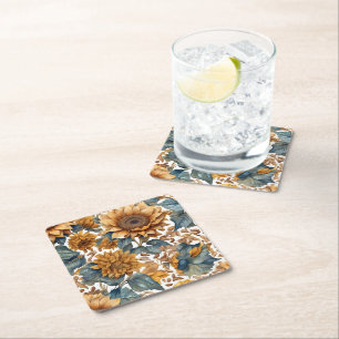 Posavasos Cuadrado De Papel Diseño de patrón de girasoles bailarines