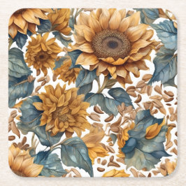 Posavasos Cuadrado De Papel Diseño de patrón de girasoles bailarines