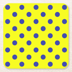 Posavasos Cuadrado De Papel Diseño de patrón de lunares azules sobre amarillo
