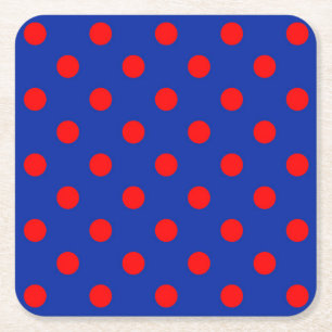 Posavasos Cuadrado De Papel Diseño de patrón de lunares azules sobre rojo 