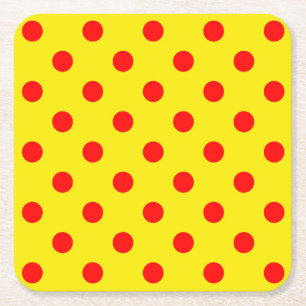 Posavasos Cuadrado De Papel Diseño de patrón de lunares rojos sobre amarillo