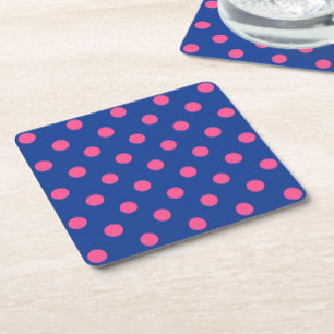 Posavasos Cuadrado De Papel Diseño de Patrón de Lunares Rosados sobre Azul
