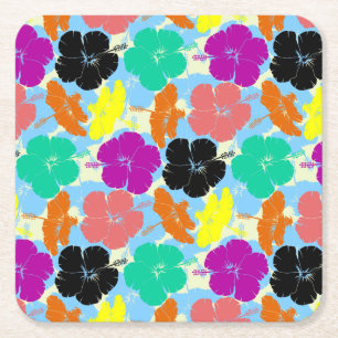 Posavasos Cuadrado De Papel diseño de patrones de flores coloridos