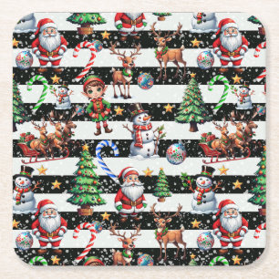 Posavasos Cuadrado De Papel Diseño de patrones de rayas de Navidades decorativ