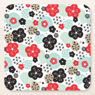 Posavasos Cuadrado De Papel Diseño de patrones japoneses lindos