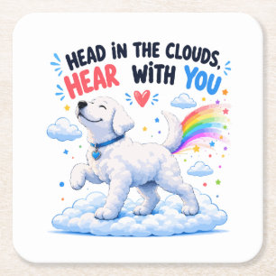 Posavasos Cuadrado De Papel Diseño de perro lindo con la cabeza en las nubes
