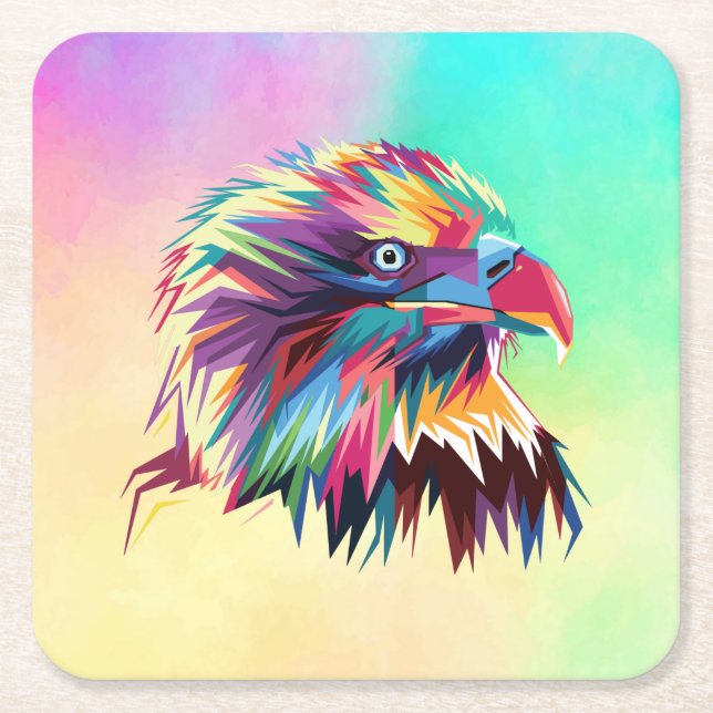 Posavasos Cuadrado De Papel Diseño de Prismático Geométrico de Águila Calva-80 (Anverso)