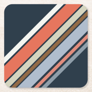 Posavasos Cuadrado De Papel Diseño de rayas de estilo retro diagonal