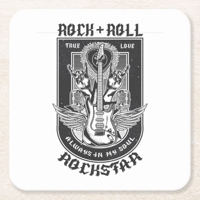 Posavasos Cuadrado De Papel Diseño de rock de guitarra (Anverso)