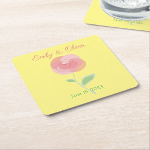 Posavasos Cuadrado De Papel Diseño de rosa rosado puro en un estilo moderno