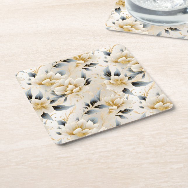 Posavasos Cuadrado De Papel Diseño de serie floral Boda 9 (En perspectiva)