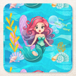 Posavasos Cuadrado De Papel Diseño de sirena mística