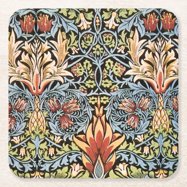 Posavasos Cuadrado De Papel Diseño de Snakeshead William Morris (Anverso)