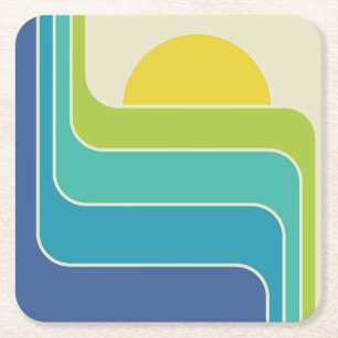 Posavasos Cuadrado De Papel Diseño de Sol Geométrico Retro