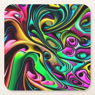 Posavasos Cuadrado De Papel Diseño de Swirls Abstract colorido