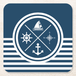 Posavasos Cuadrado De Papel Diseño de temática náutica