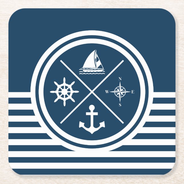 Posavasos Cuadrado De Papel Diseño de temática náutica (Anverso)