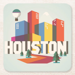 Posavasos Cuadrado De Papel Diseño del paisaje urbano de Houston, Tejas el  