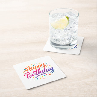 Posavasos Cuadrado De Papel Diseño elegante de caligrafía de cumpleaños