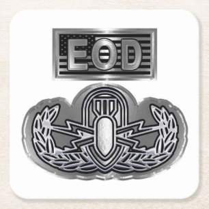 Posavasos Cuadrado De Papel Diseño especial "EOD Badge and EOD Flag"