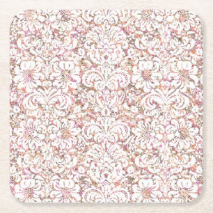 Posavasos Cuadrado De Papel Diseño floral blanco y rosa