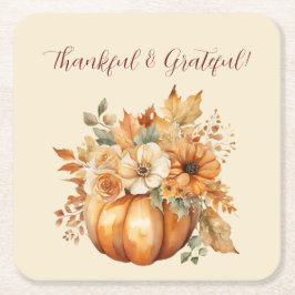 Posavasos Cuadrado De Papel Diseño floral de calabaza acuática -