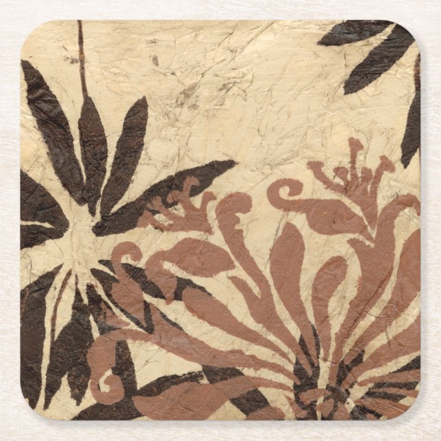 Posavasos Cuadrado De Papel Diseño floral de la plantilla con las hojas (Anverso)