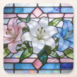 Posavasos Cuadrado De Papel Diseño floral de lirio de vidrio emplomado elegant