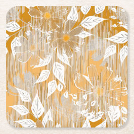 Posavasos Cuadrado De Papel Diseño floral elegante.